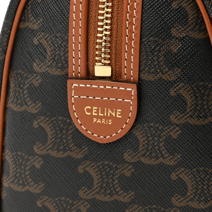 Celine Triomphe Canvas Calfskin Small Boston Bag Tan 6 of 9