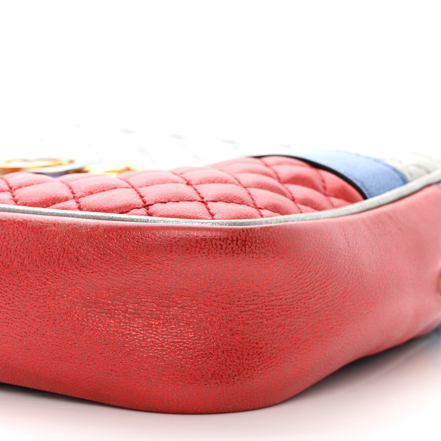 Gucci Laminated Nappa Trapuntata Small Zumi Shoulder Bag Rosso Marine Argento 10 of 10