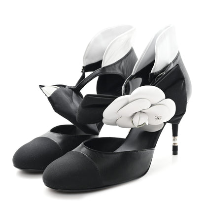 Chanel Lambskin Grosgrain Cap Toe Camellia Mary Jane Platform Pumps 38.5 Black 4 of 9