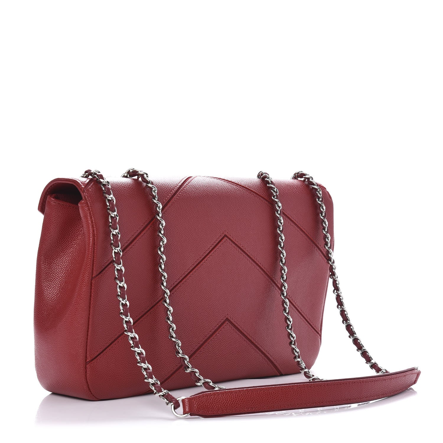 Chanel Caviar Macro Chevron Single Flap Red 3 of 10