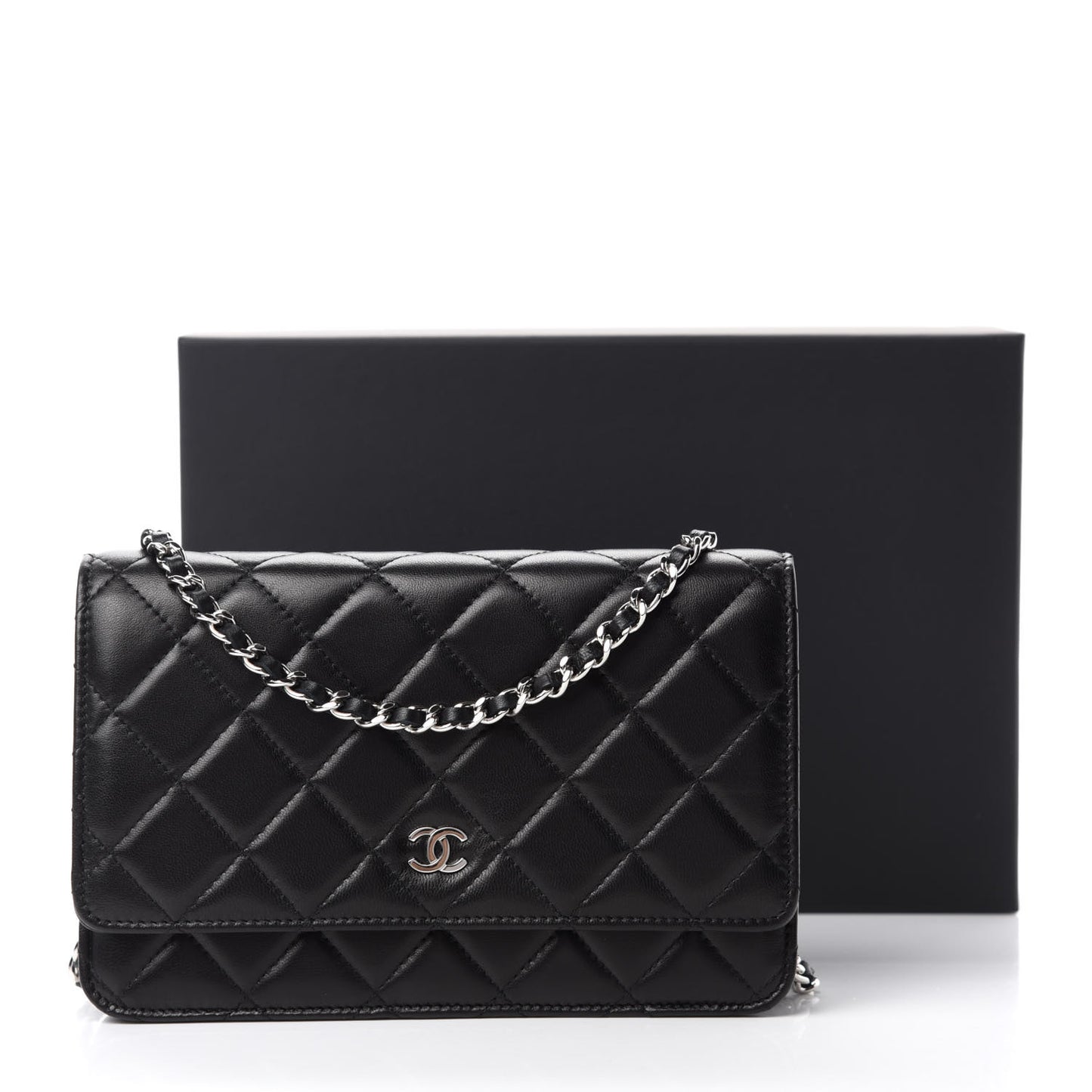 Lambskin Quilted Wallet On Chain WOC Black