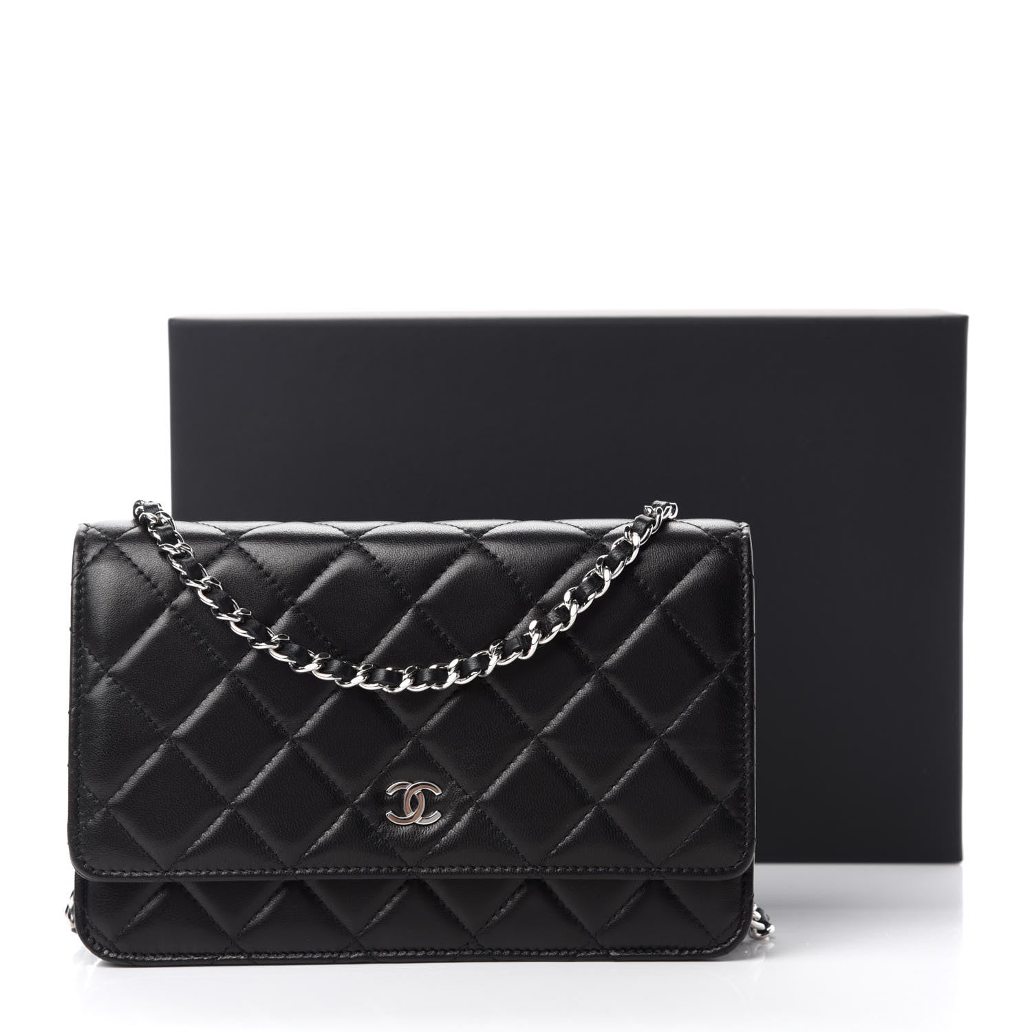 Chanel Lambskin Quilted Wallet On Chain WOC Black 12 of 12