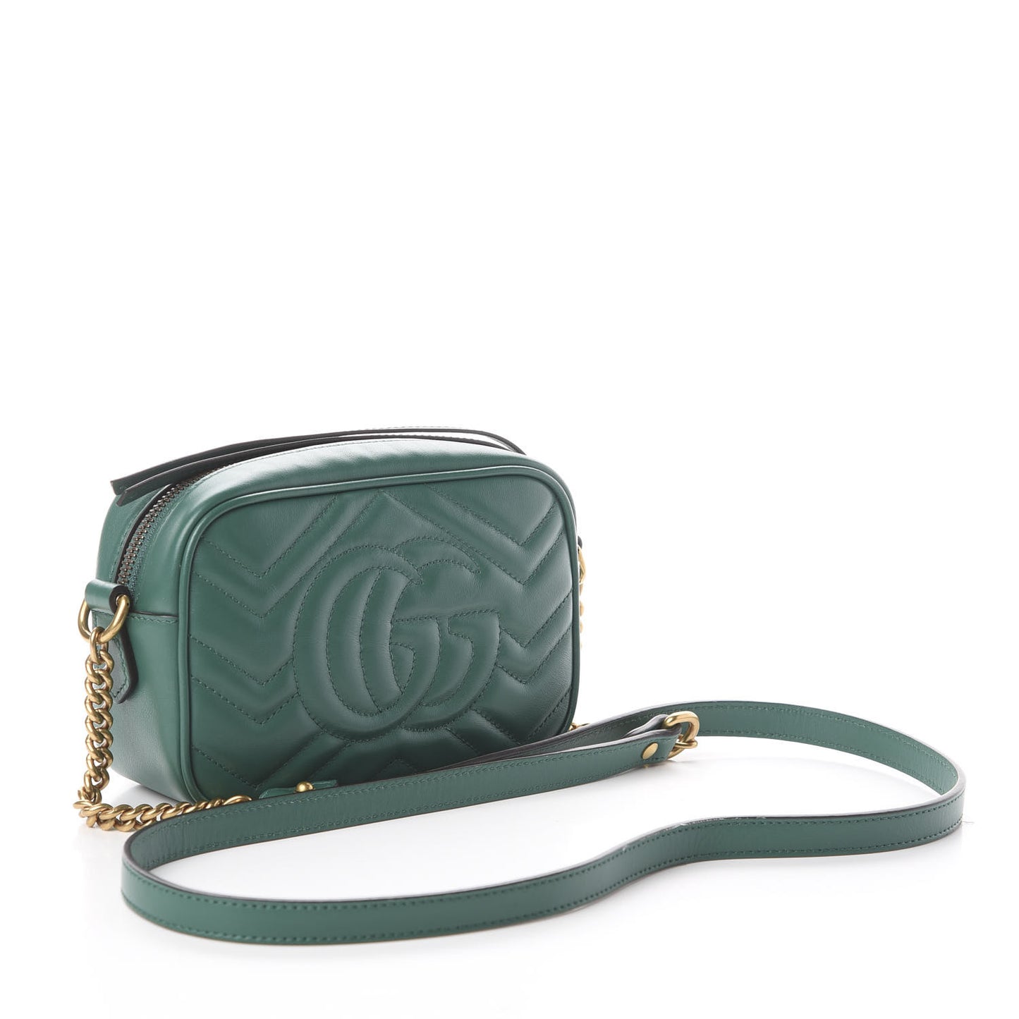 Calfskin Matelasse Mini GG Marmont Chain Shoulder Bag Emerald Green