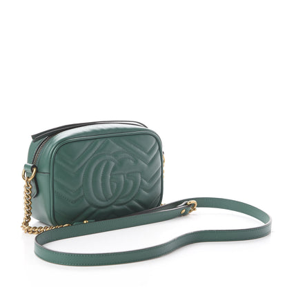Gucci Calfskin Matelasse Mini GG Marmont Chain Shoulder Bag Emerald Green 2 of 8