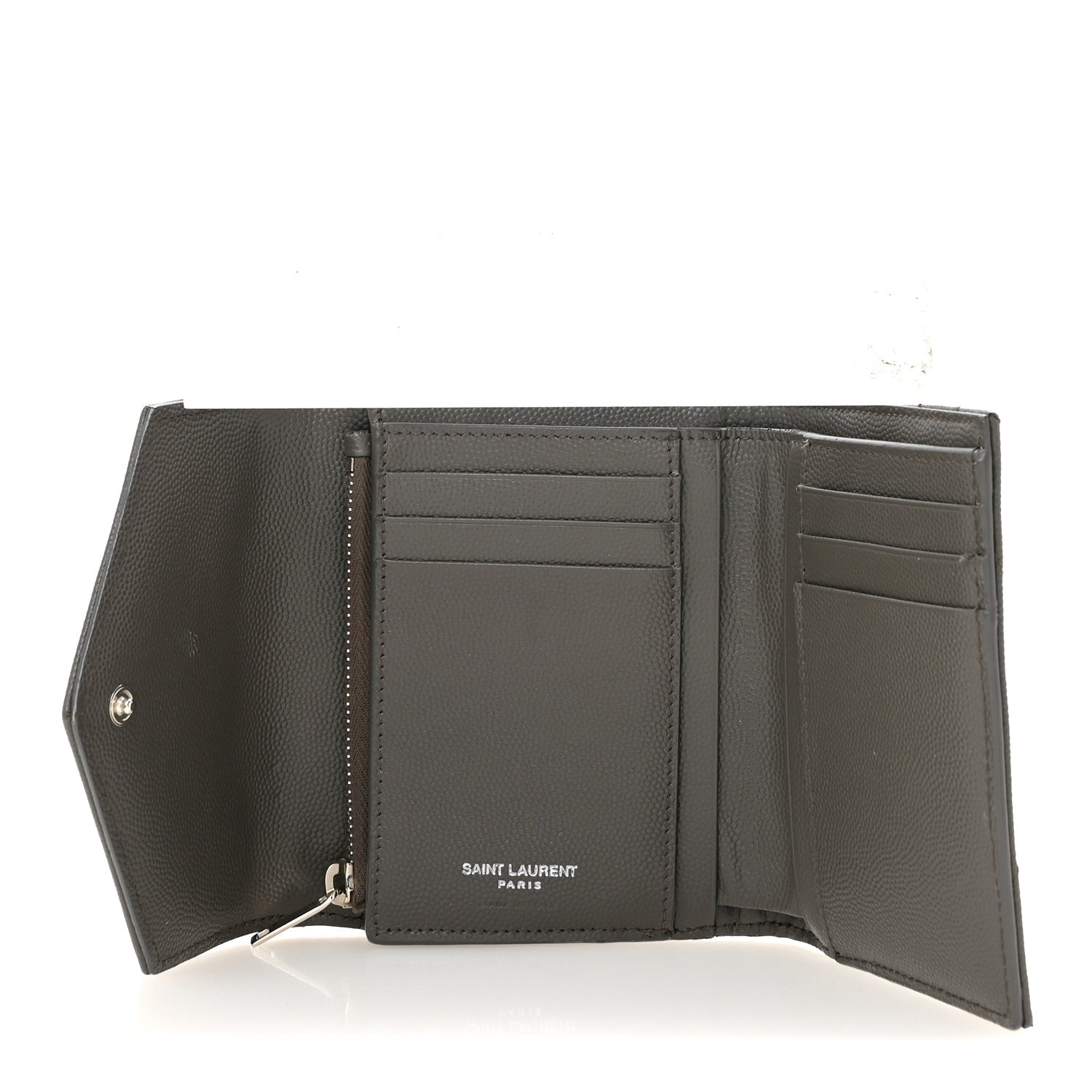Saint Laurent Grain De Poudre Matelasse Chevron Monogram Compact Tri Fold Wallet Coffee 5 of 12