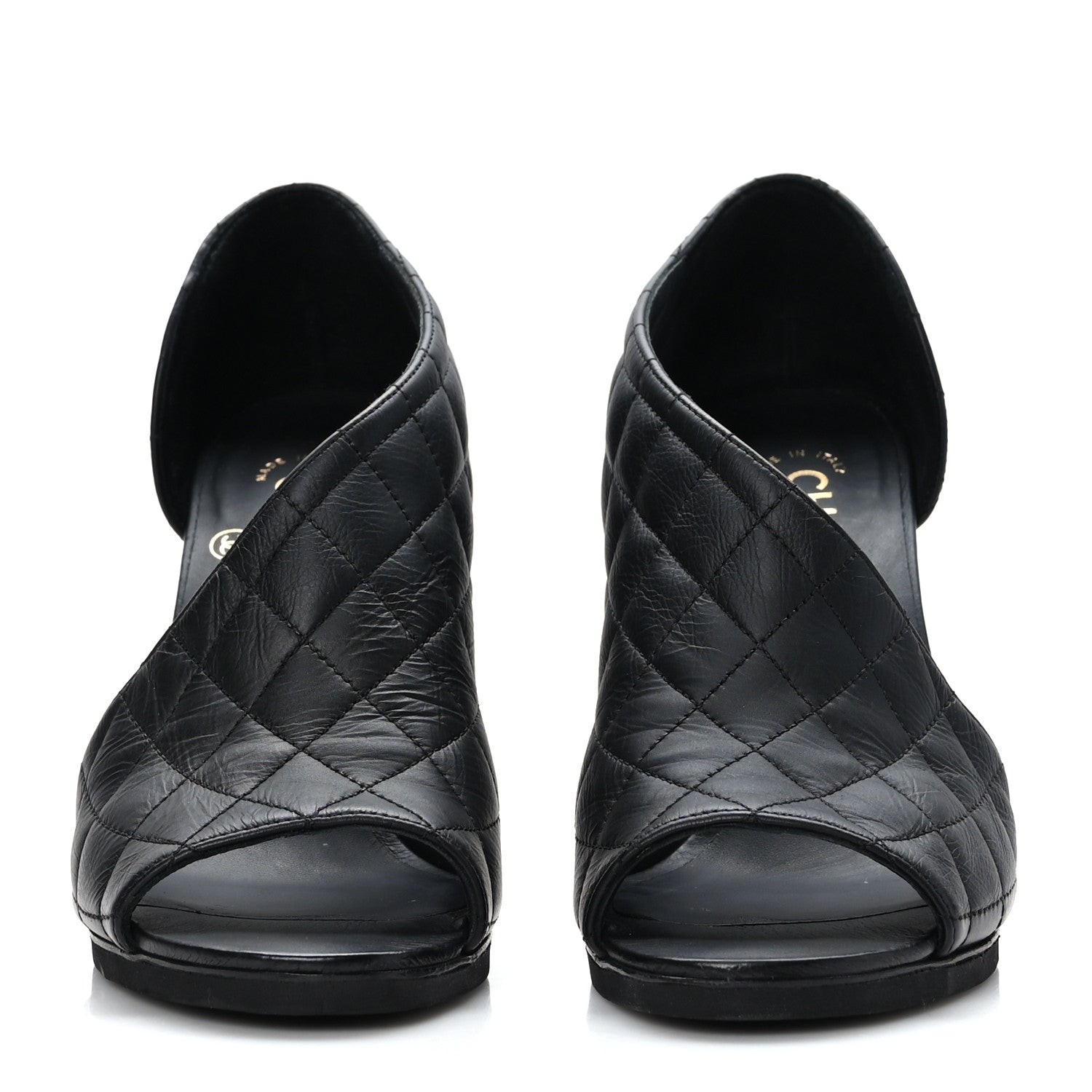 Chanel Calfskin Quilted Peep Toe Pumps 38 Black 2 of 8