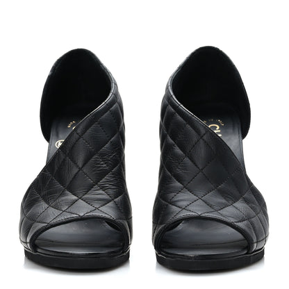 Chanel Calfskin Quilted Peep Toe Pumps 38 Black 2 of 8