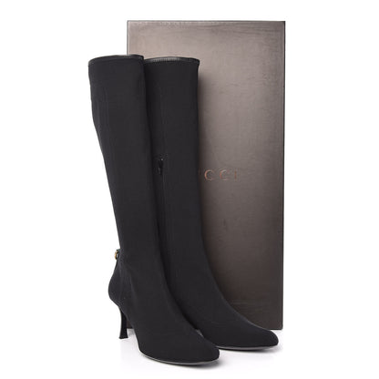 Gucci Canvas Web D Ring Knee High Boots 39.5 Black 13 of 13