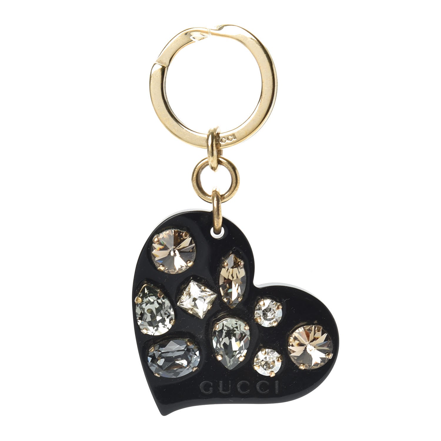 Gucci Resin Crystal Heart Key Chain Black 1 of 4