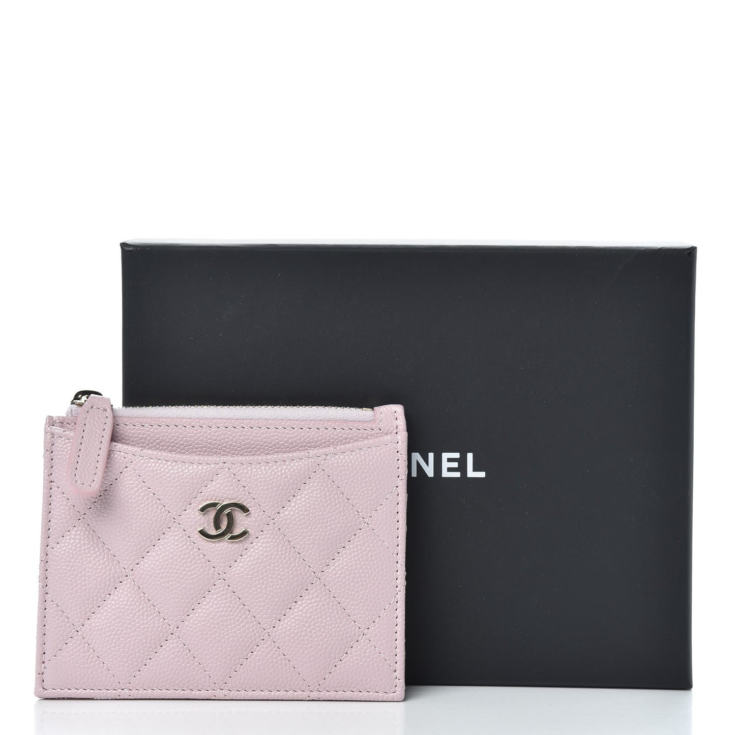 Caviar Quilted CC Zip Card Holder Light Pink