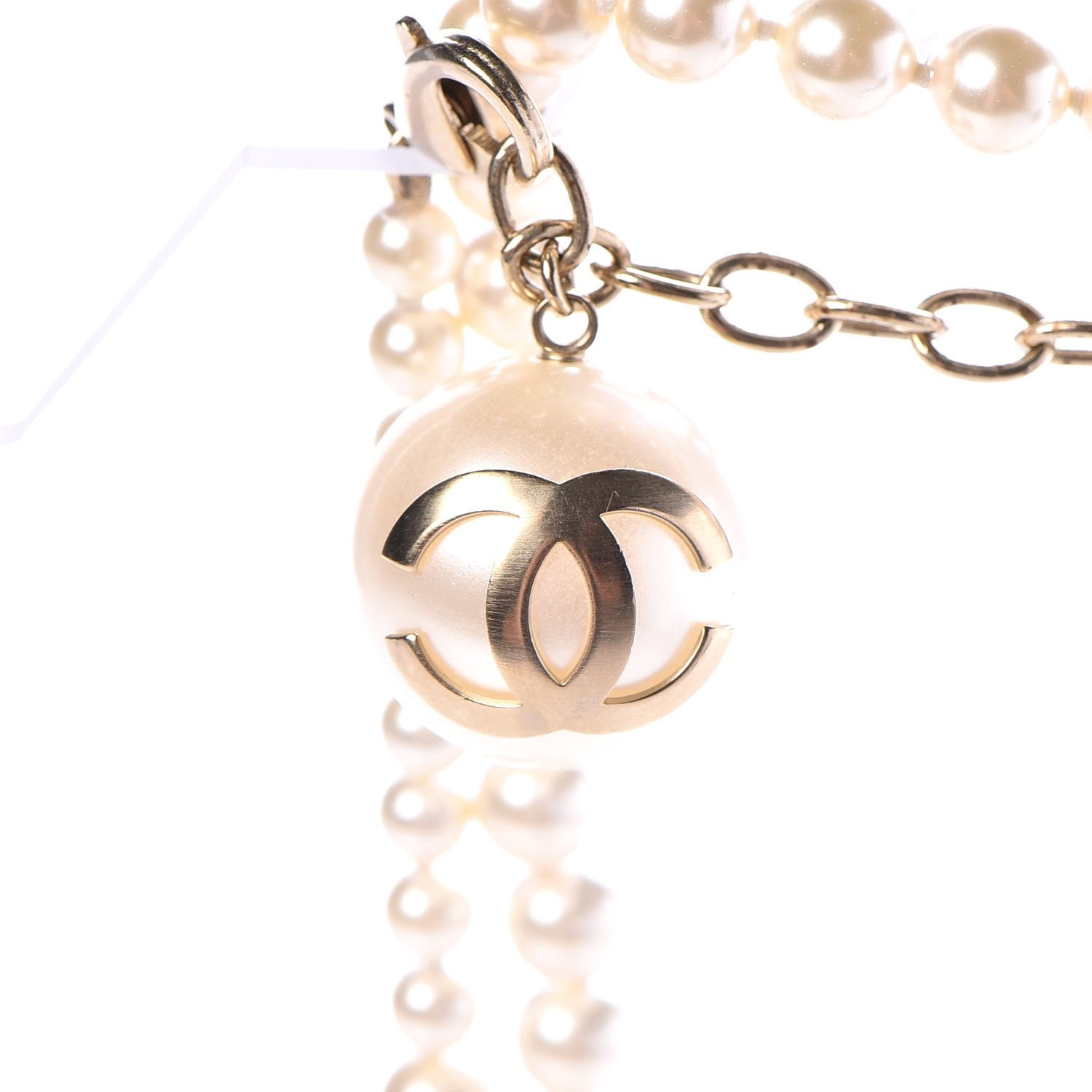 Chanel Graduated Pearl CC Long Necklace Light Gold 4 of 5