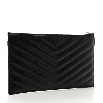 Saint Laurent Grain De Poudre Chevron Monogram Bill Pouch Black 3 of 7