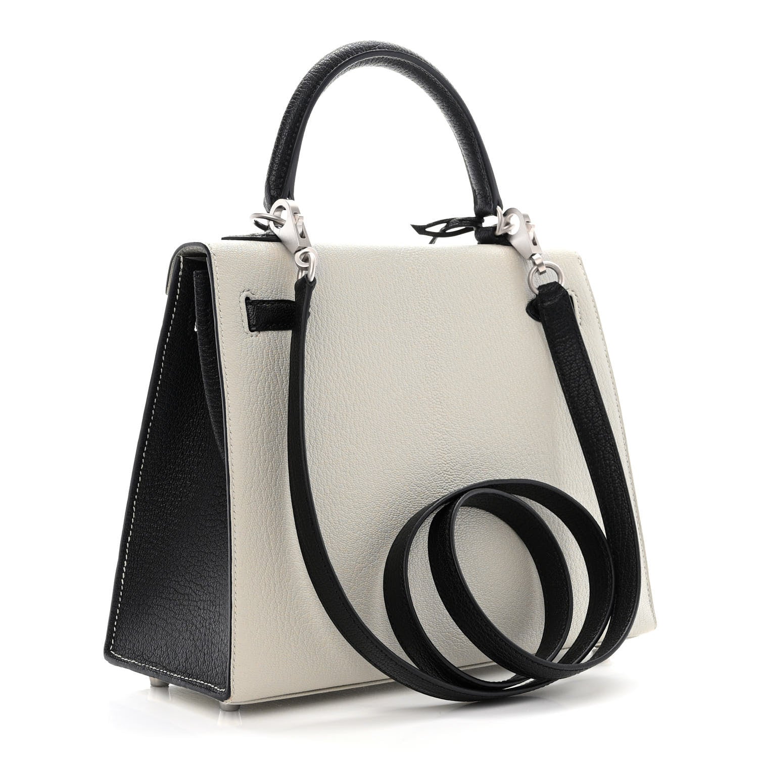 Hermes Chevre Mysore Horseshoe Kelly Sellier 25 Gris Perle Black 4 of 12