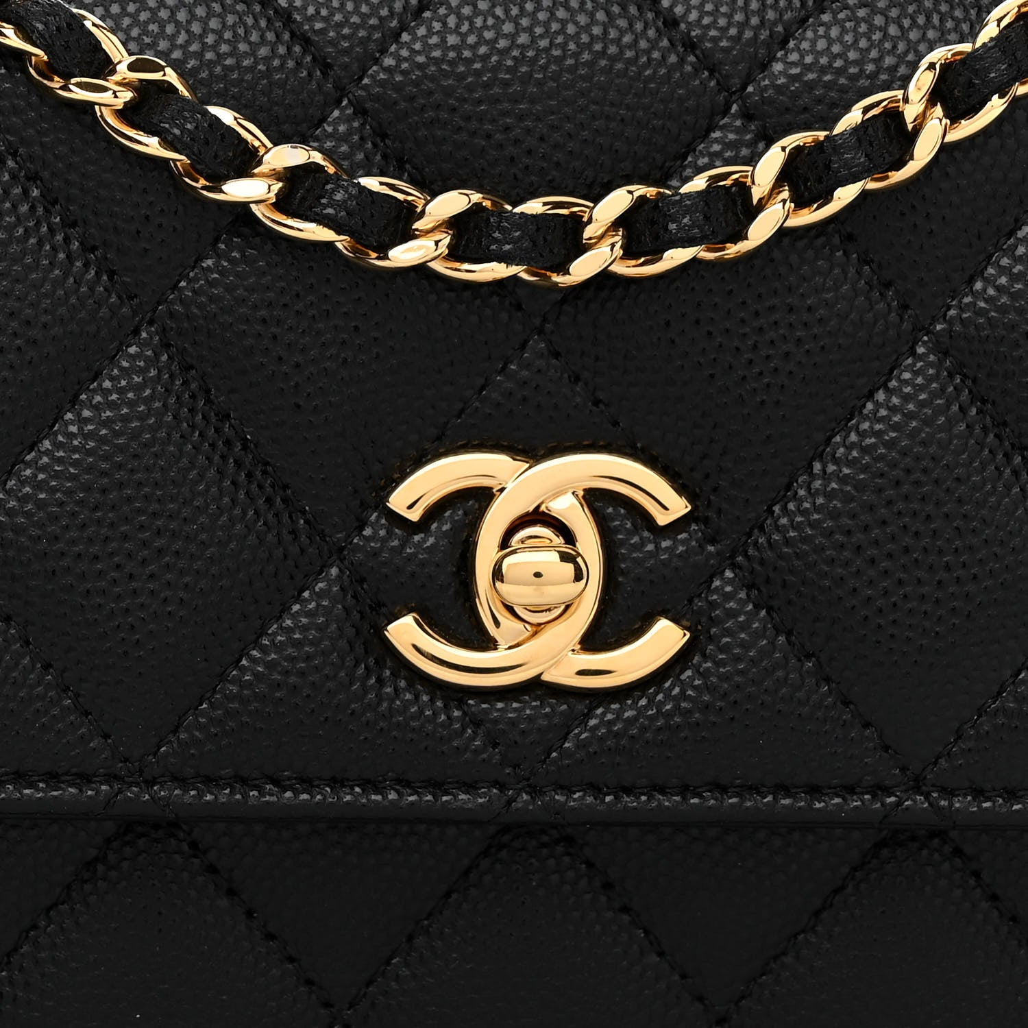 Chanel Shiny Caviar Quilted Flap Charm Wallet On Chain WOC Black 10 of 13