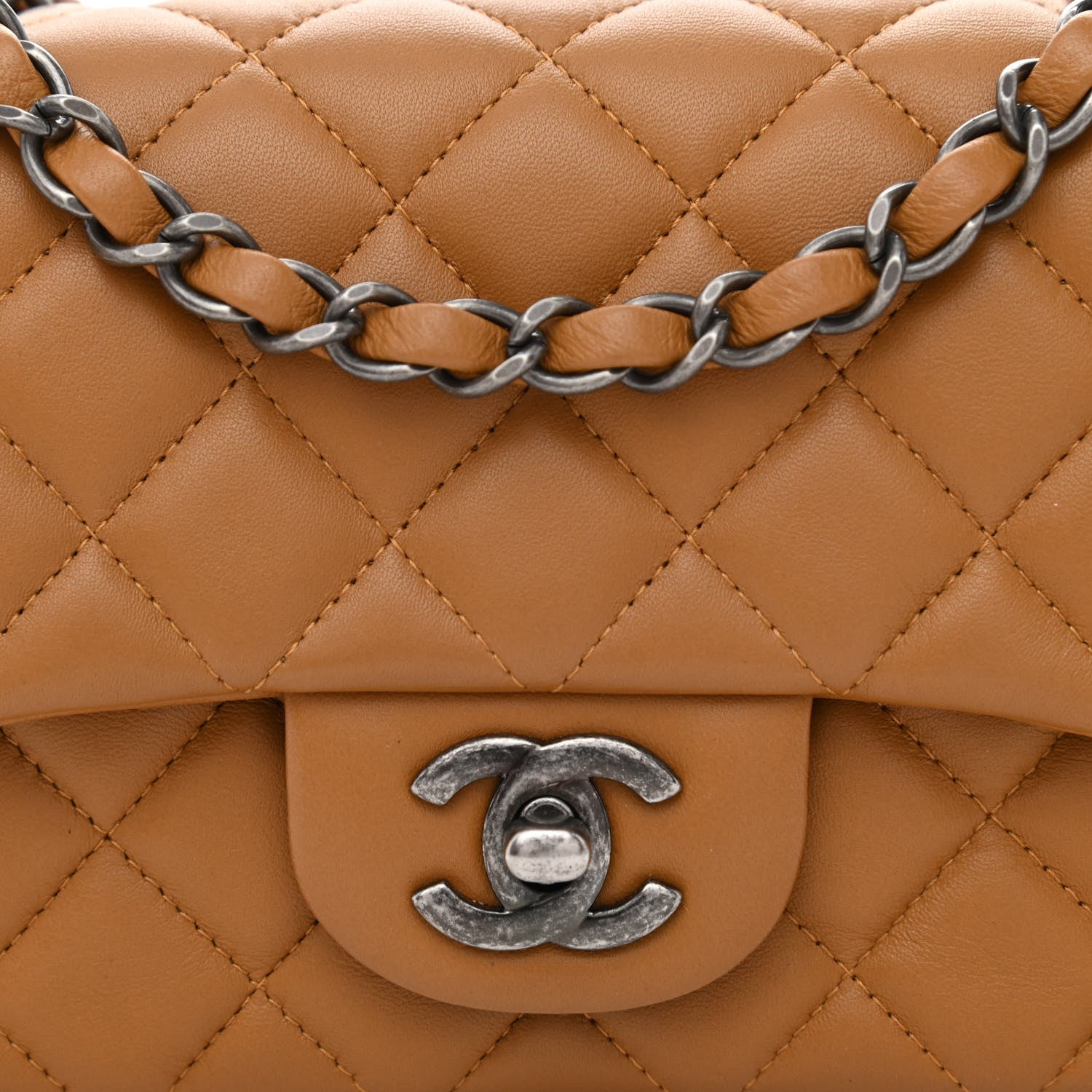 Chanel Lambskin Quilted Mini Rectangular Flap Camel 8 of 10