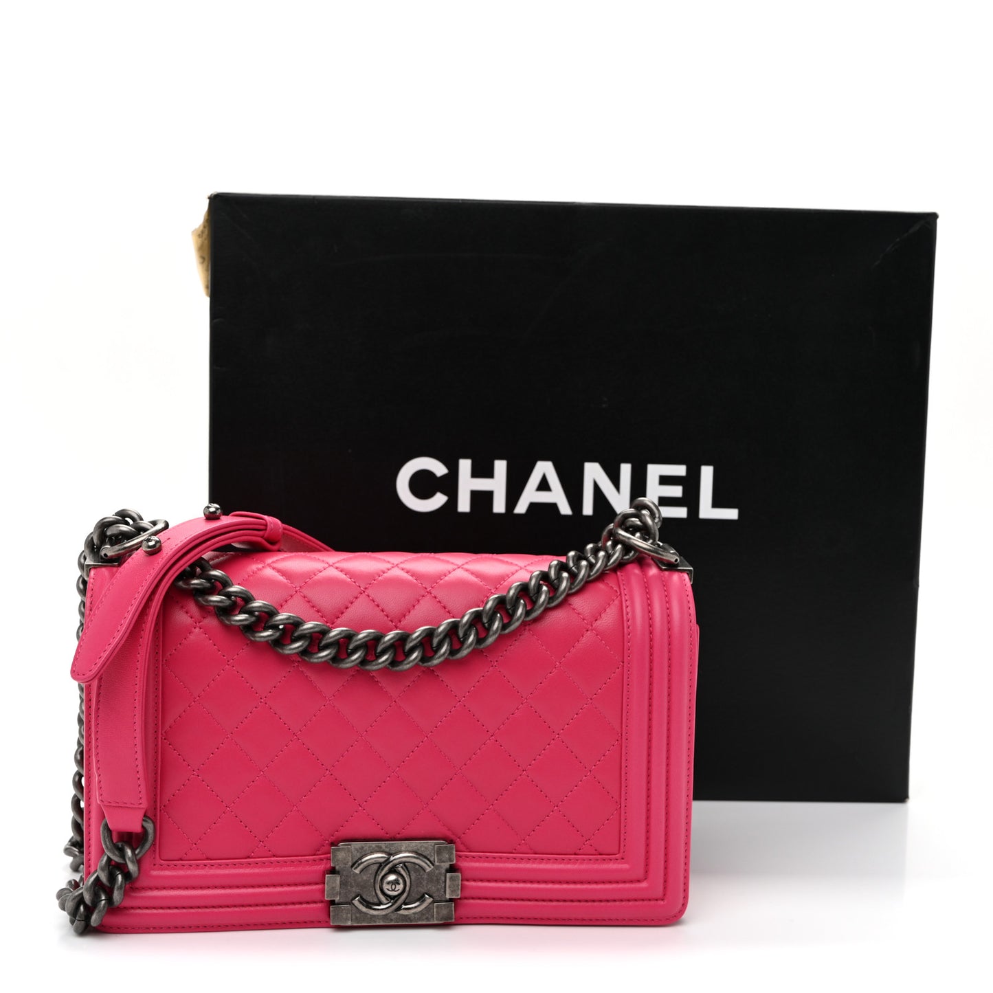 Lambskin Quilted Medium Boy Flap Dark Pink