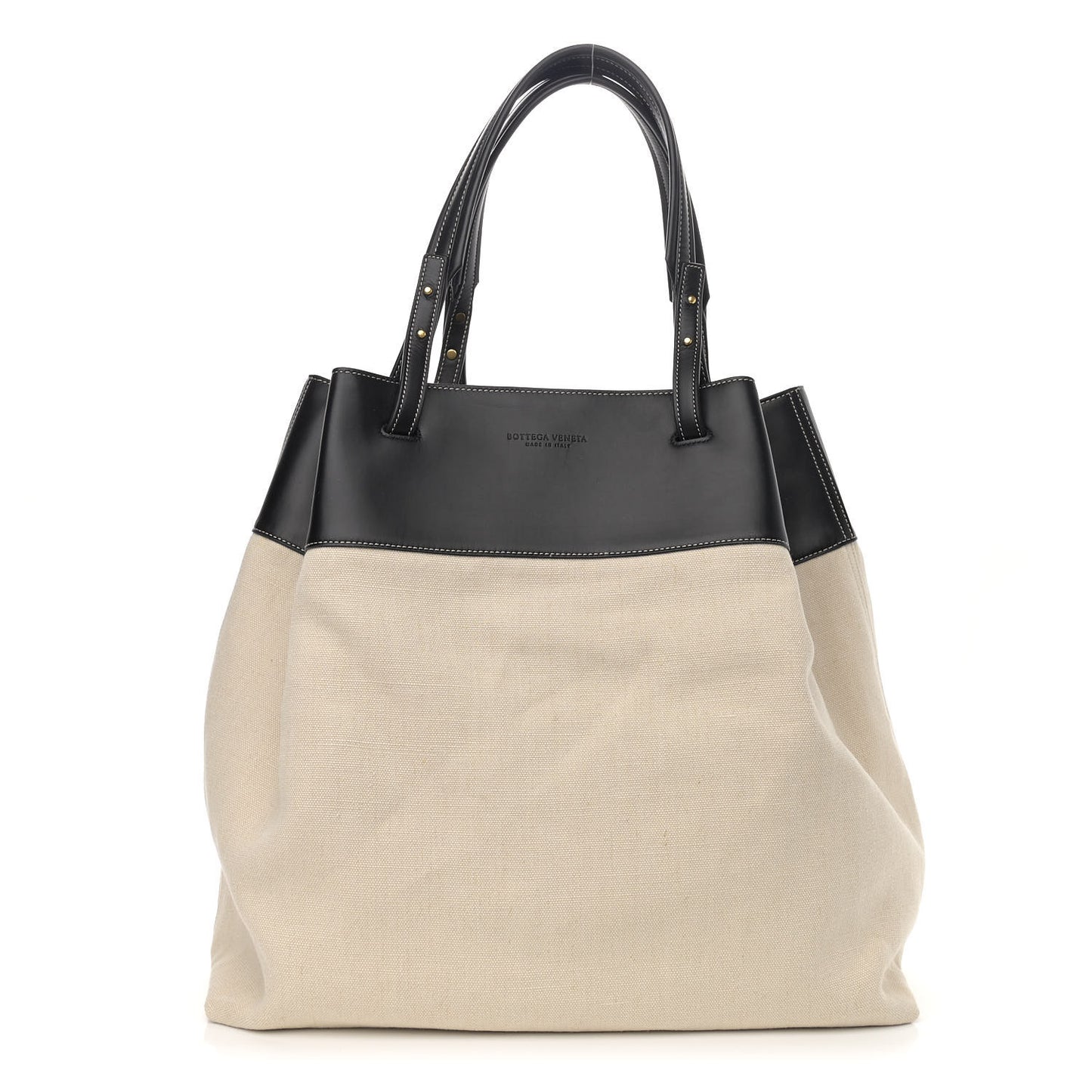 Natural Linen Matte Calfskin Quad Tote Black