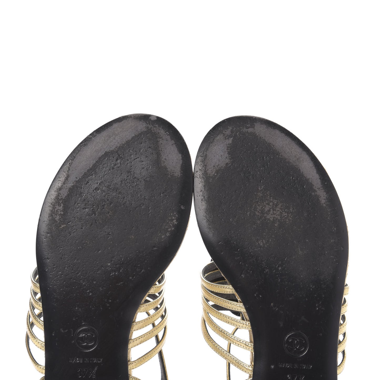 Crumpled Calfskin Camellia Pearl Thong Sandals 37.5 Gold