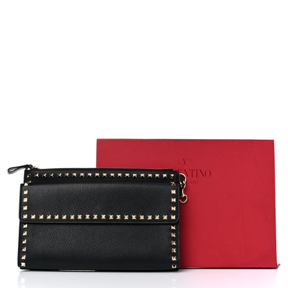 Valentino Garavani Pebbled Calfskin Large Rockstud Wristlet Clutch Black 9 of 9