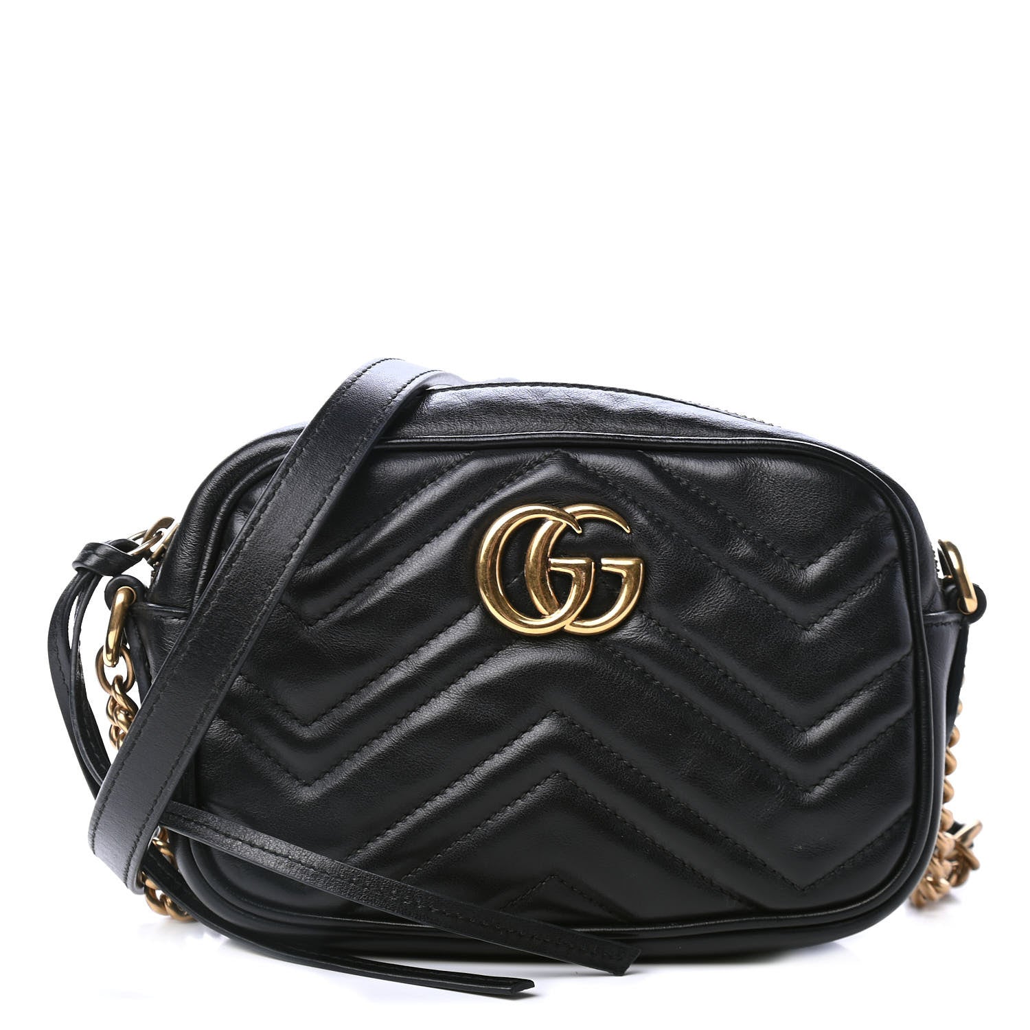 Gucci Calfskin Matelasse Mini GG Marmont Chain Shoulder Bag Black 1 of 4