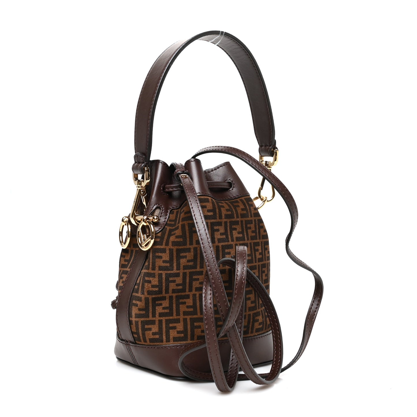 Suede Vitello King F is Fendi Micro FF Mini Mon Tresor Bucket Bag Sigaro Marrone Ebano