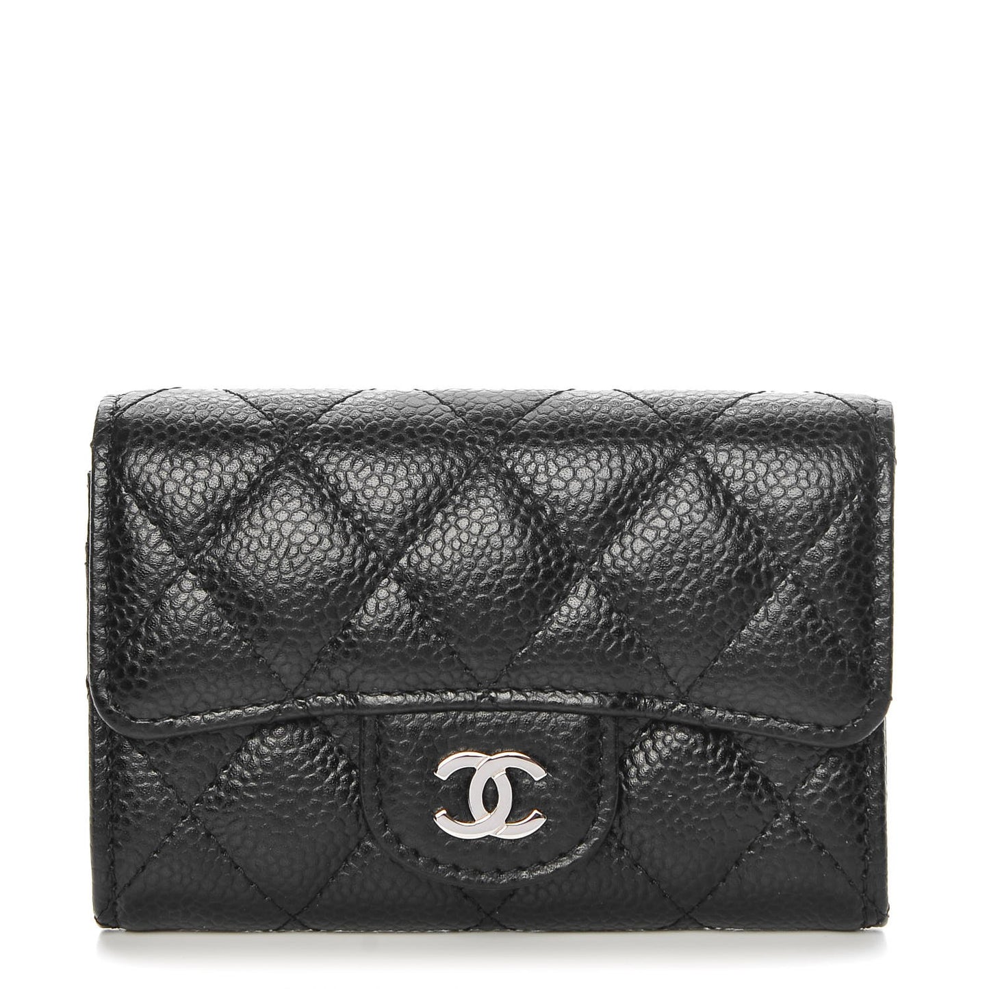 Caviar Quilted Flap Card Holder Black