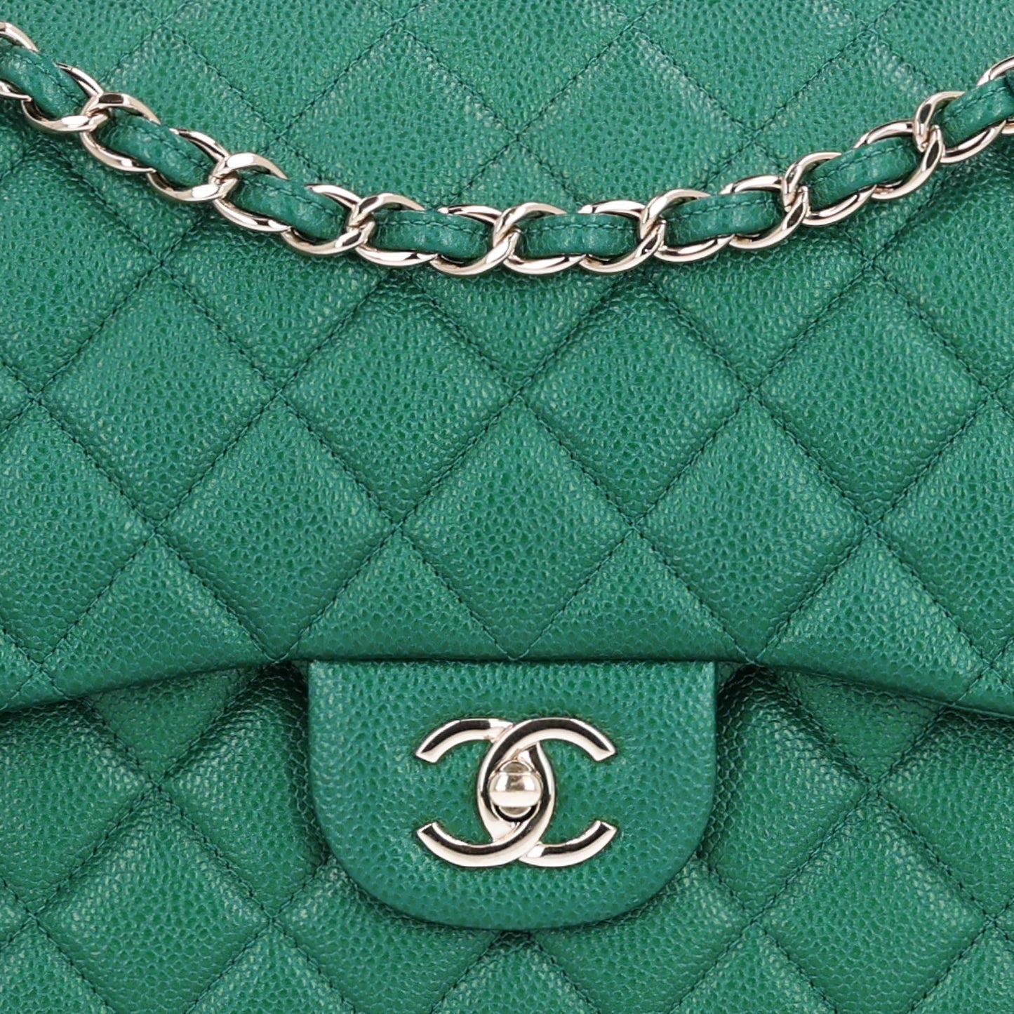 Metallic Caviar Quilted Jumbo Double Flap Green