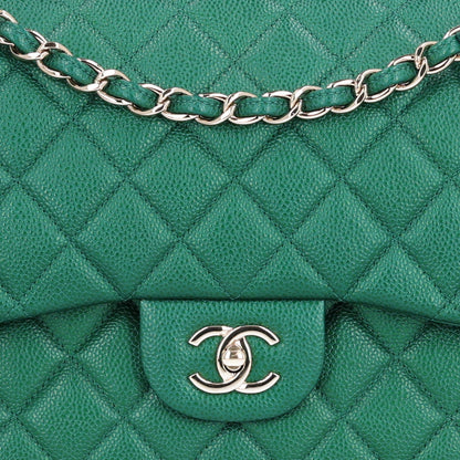 Chanel Metallic Caviar Quilted Jumbo Double Flap Green 8 of 10