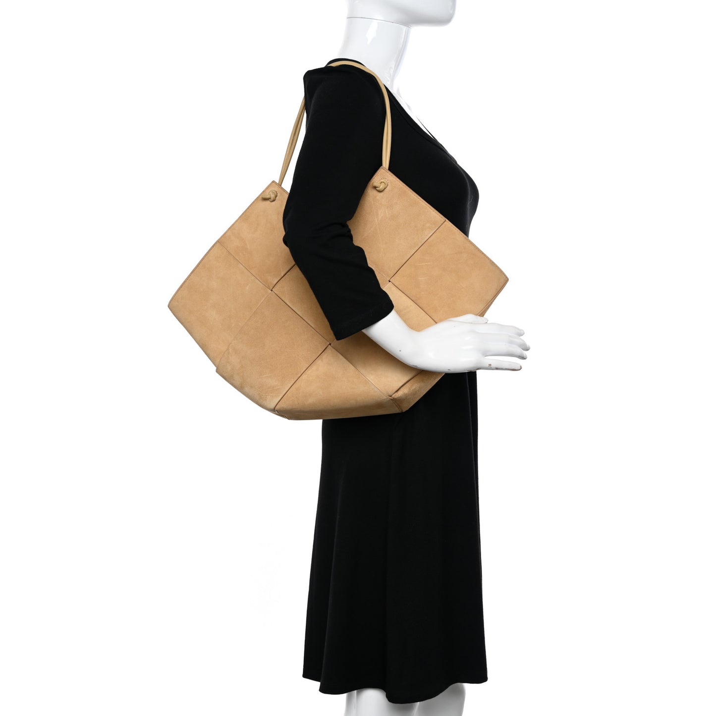 Suede Maxi Intrecciato Tote Cane Sugar Tapioca