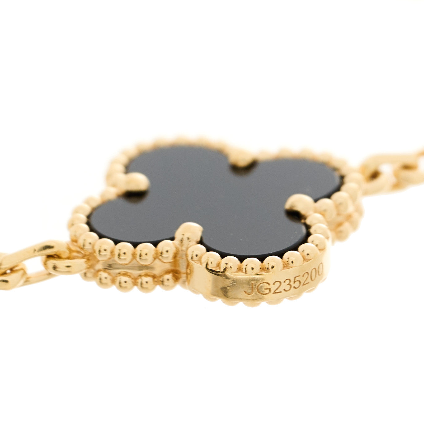 18K Yellow Gold Black Onyx 5 Motifs Vintage Alhambra Bracelet