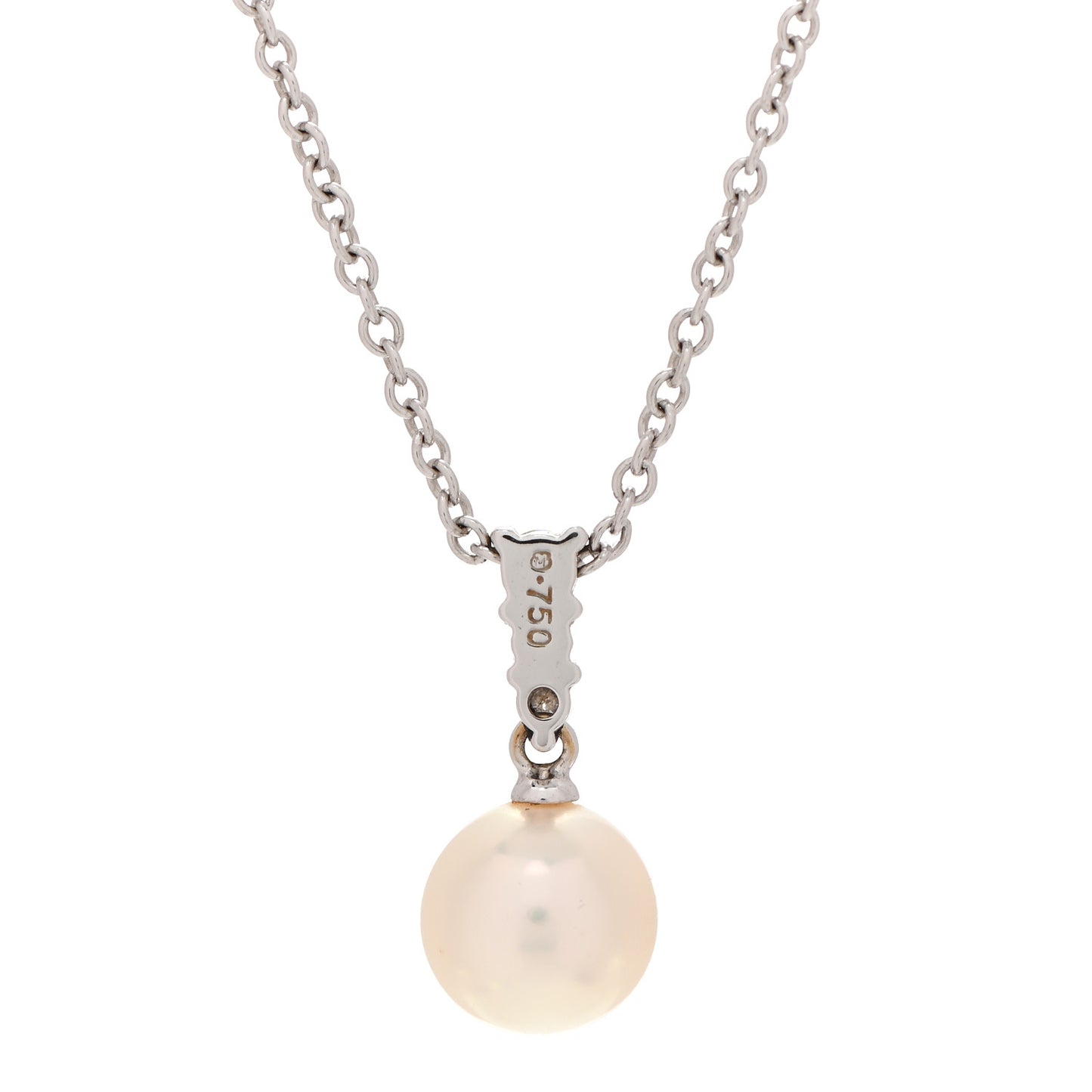 18K White Gold Diamond Akoya Pearl 8mm Morning Dew Pendant Necklace