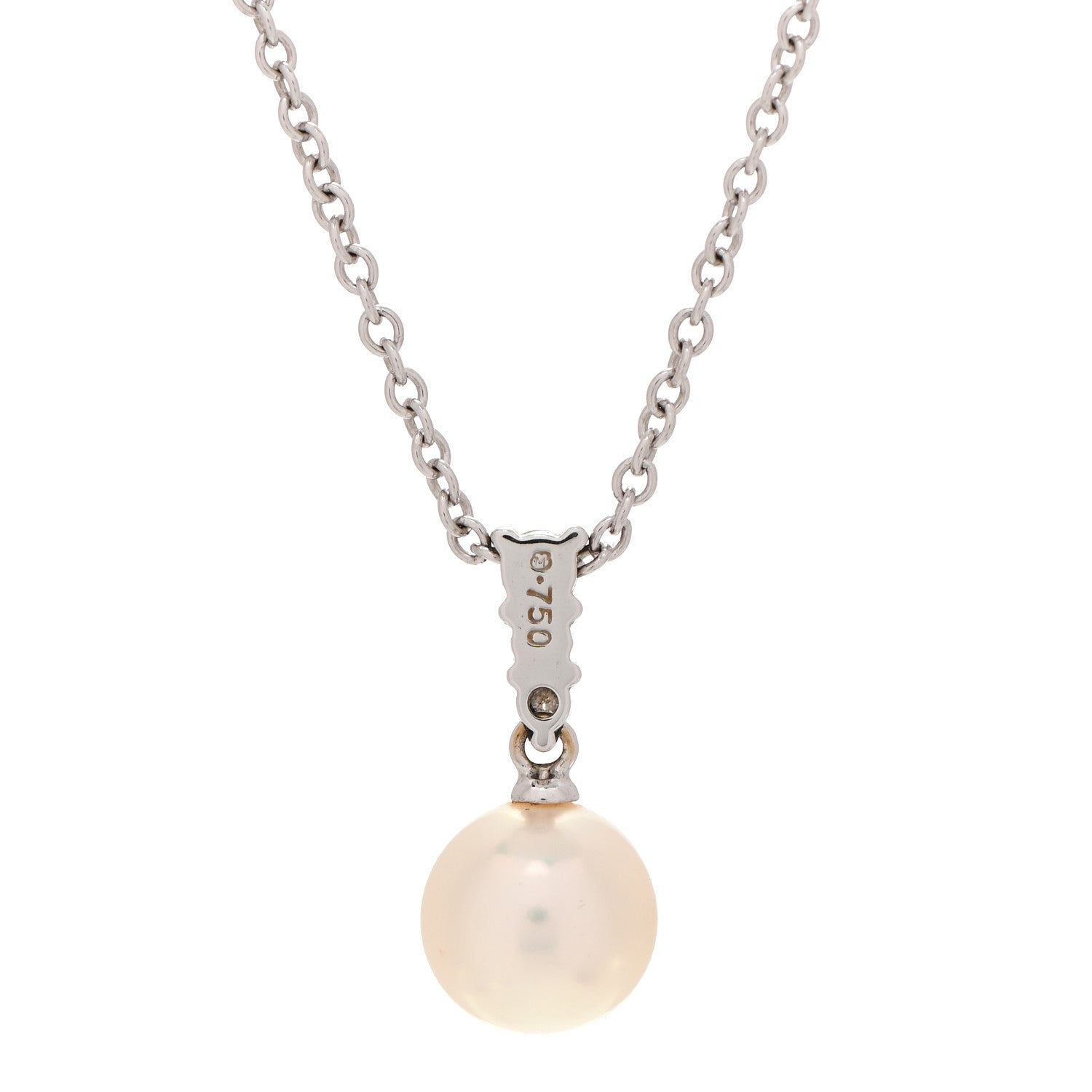 Mikimoto 18K White Gold Diamond Akoya Pearl 8mm Morning Dew Pendant Necklace 4 of 7