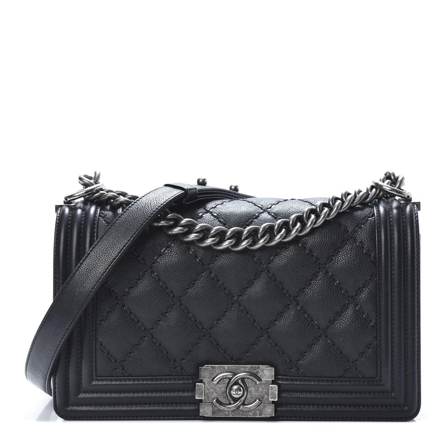Chanel Calfskin Double Stitch Medium Boy Flap Black 1 of 12