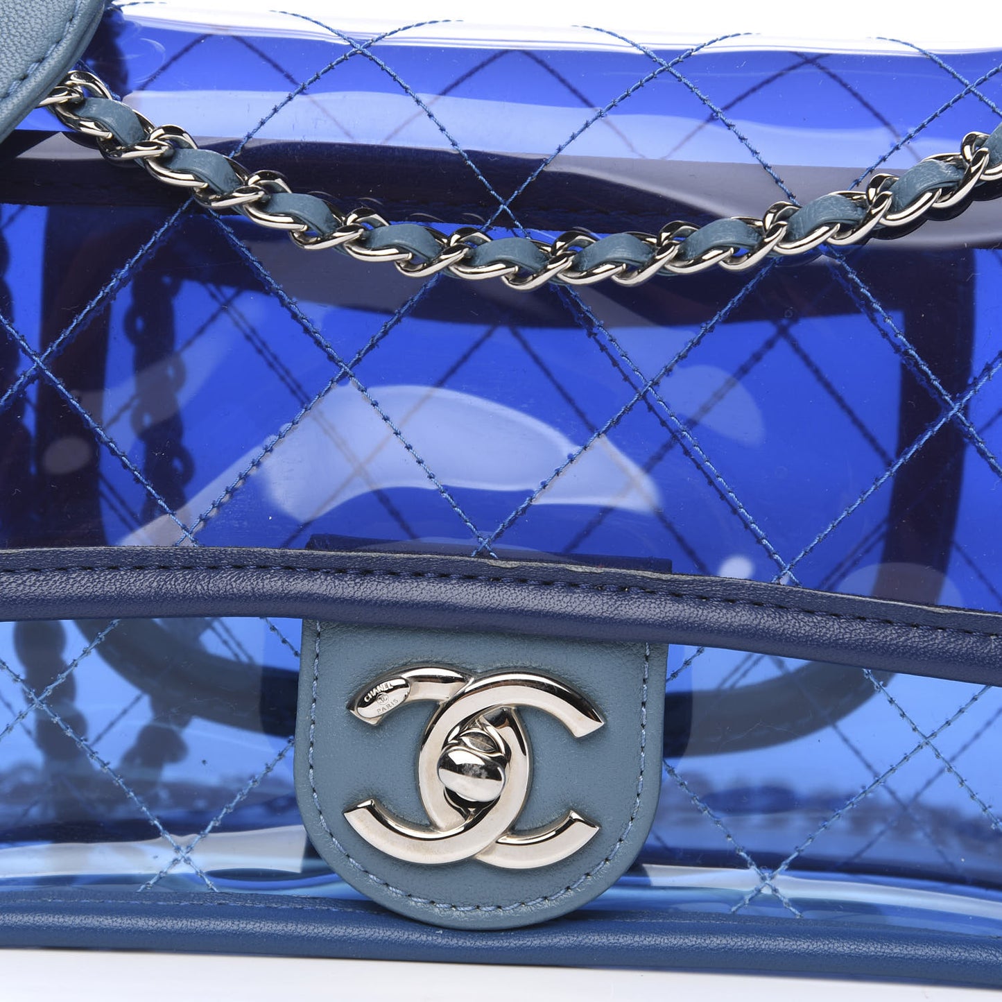 PVC Lambskin Stitched Mini Coco Splash Flap Blue