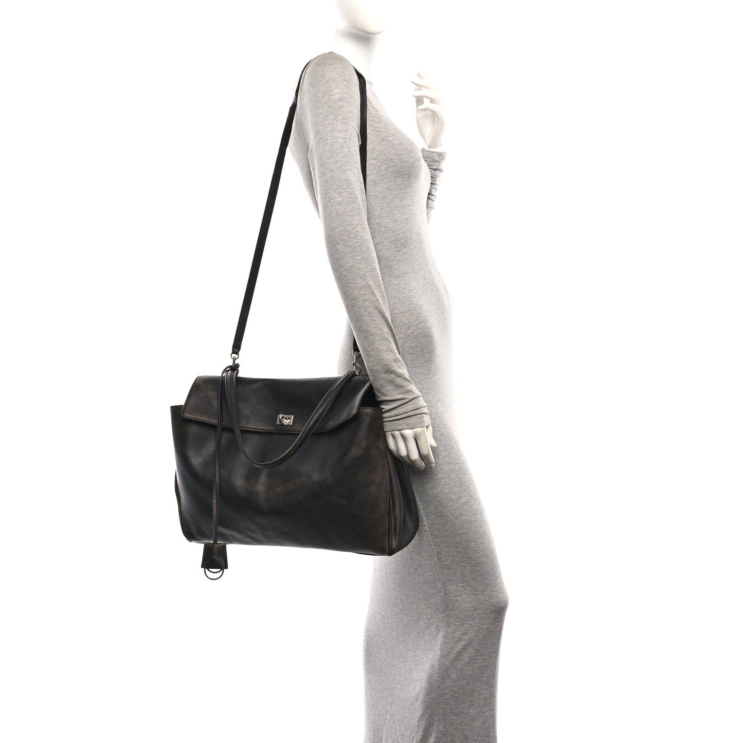 Used Calfskin Large Rodeo Top Handle Handbag Brown