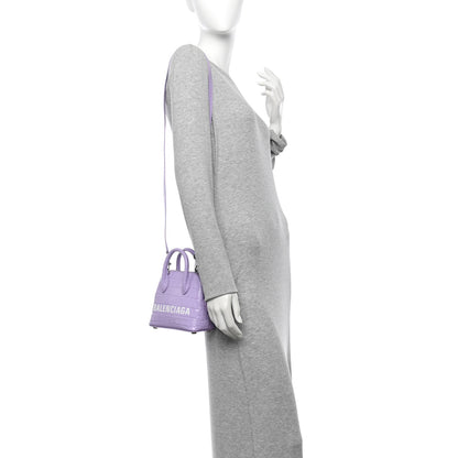 Balenciaga Shiny Calfskin Logo Crocodile Embossed XXS Ville Top Handle Bag Lilac White 2 of 9