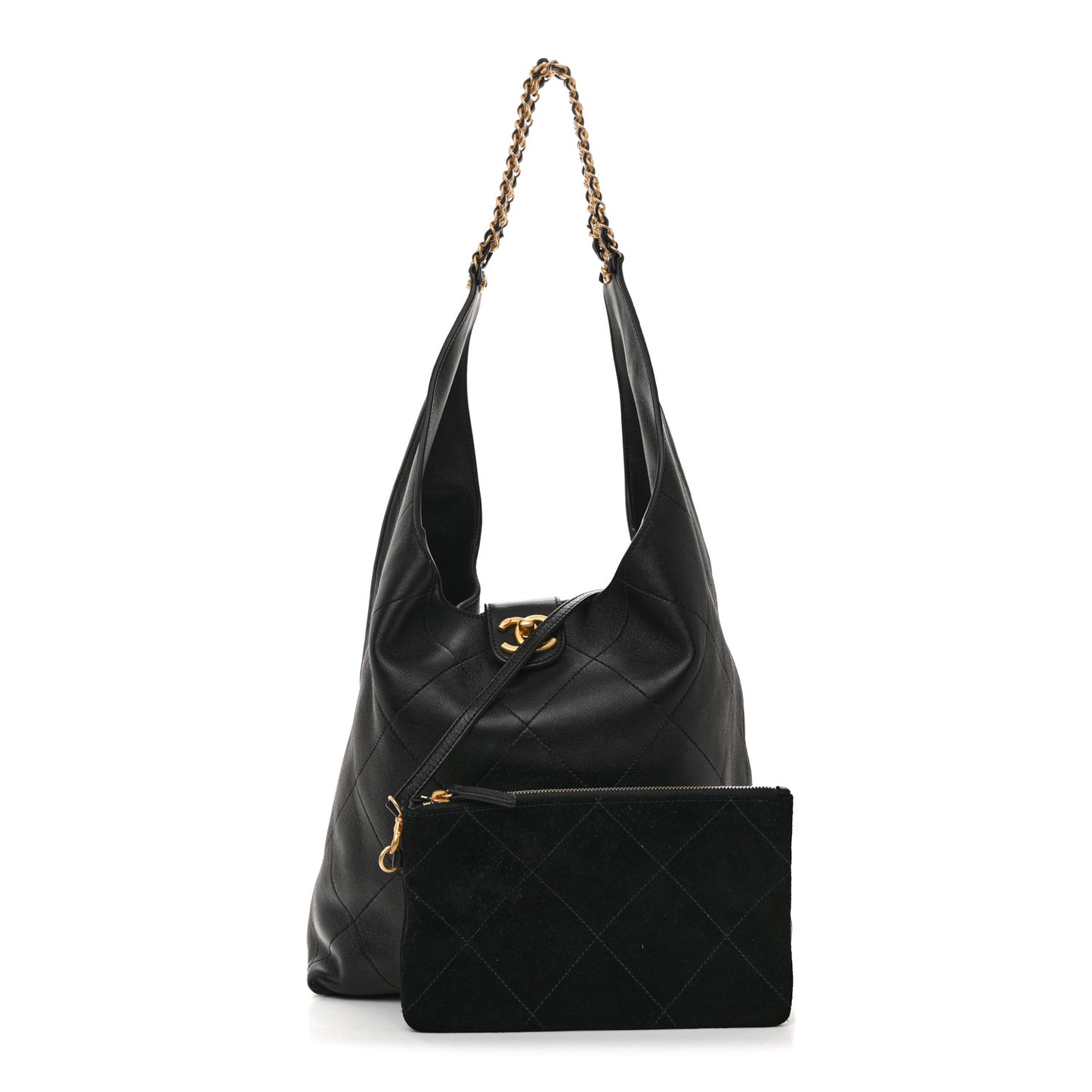 Shiny Lambskin Quilted Medium Hobo Black