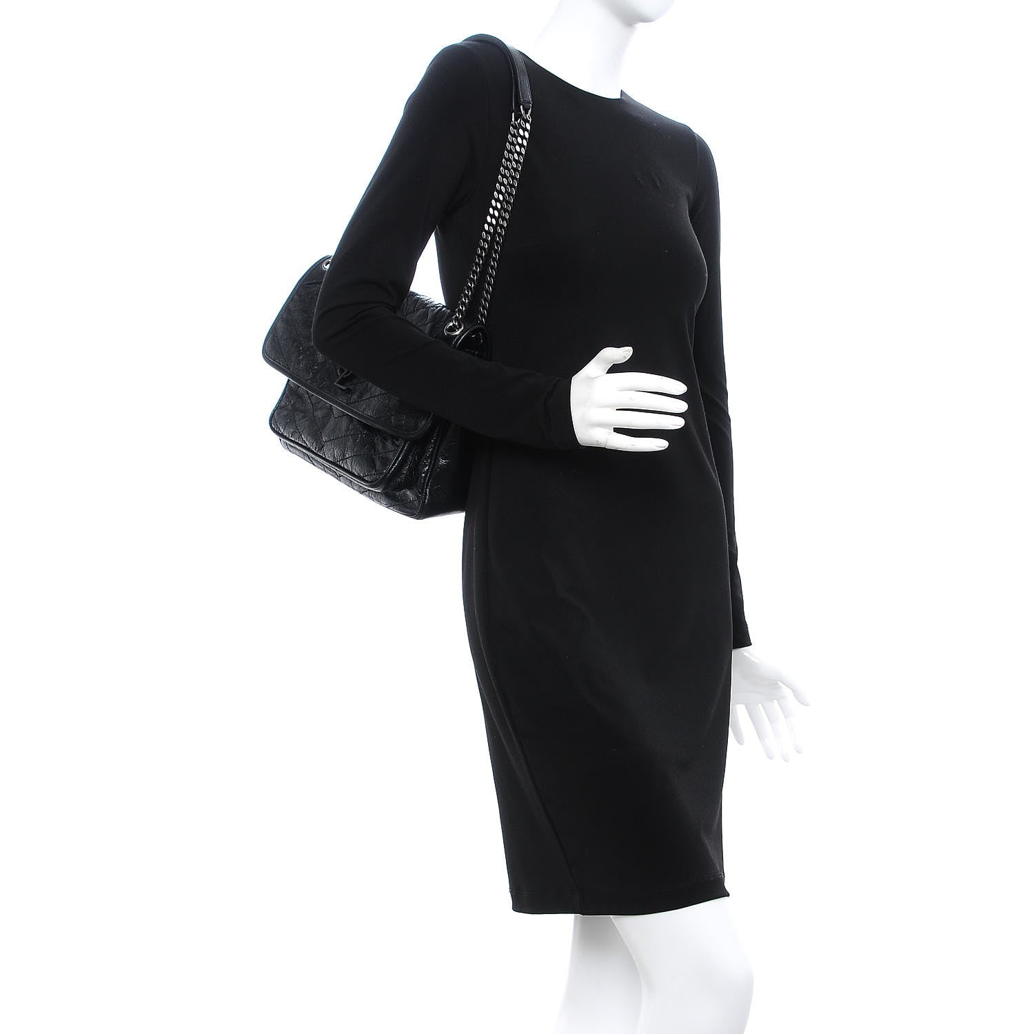 Saint Laurent Crinkled Calfskin Matelasse Monogram Medium Niki Chain Satchel Black 2 of 8