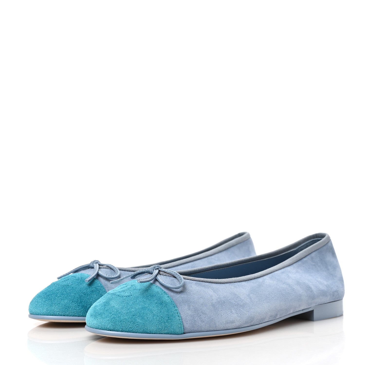 Chanel Suede Cap Toe CC Ballerina Flats 40.5 Light Blue Turquoise 3 of 7