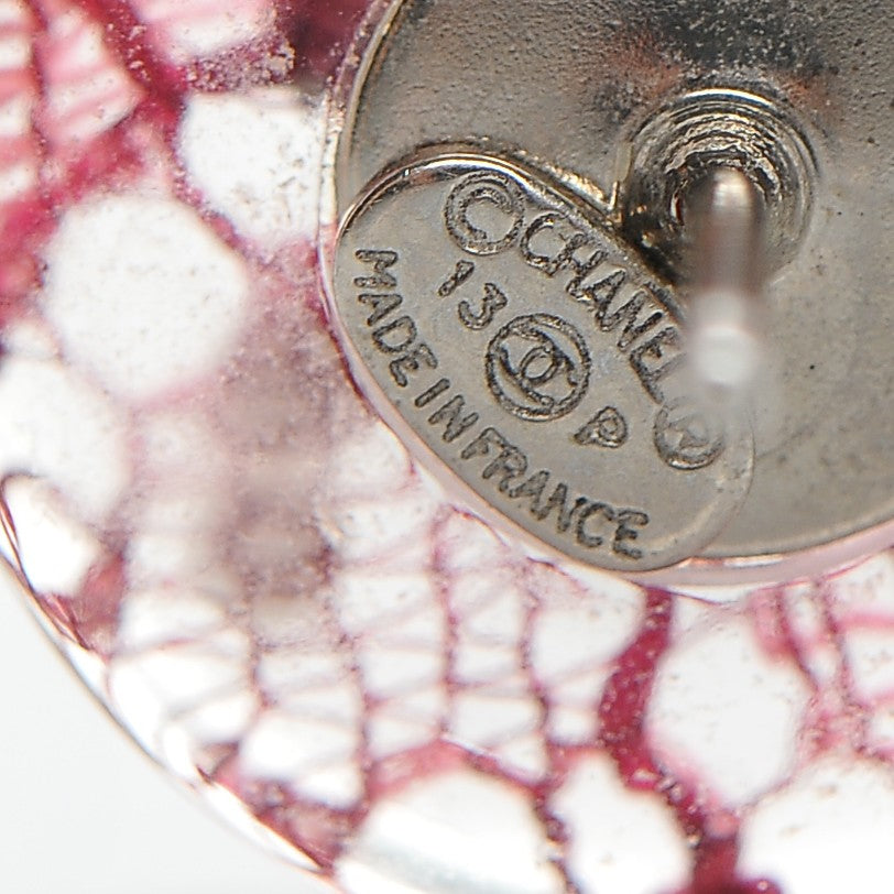 Resin Lace Pearl CC Earrings Pink