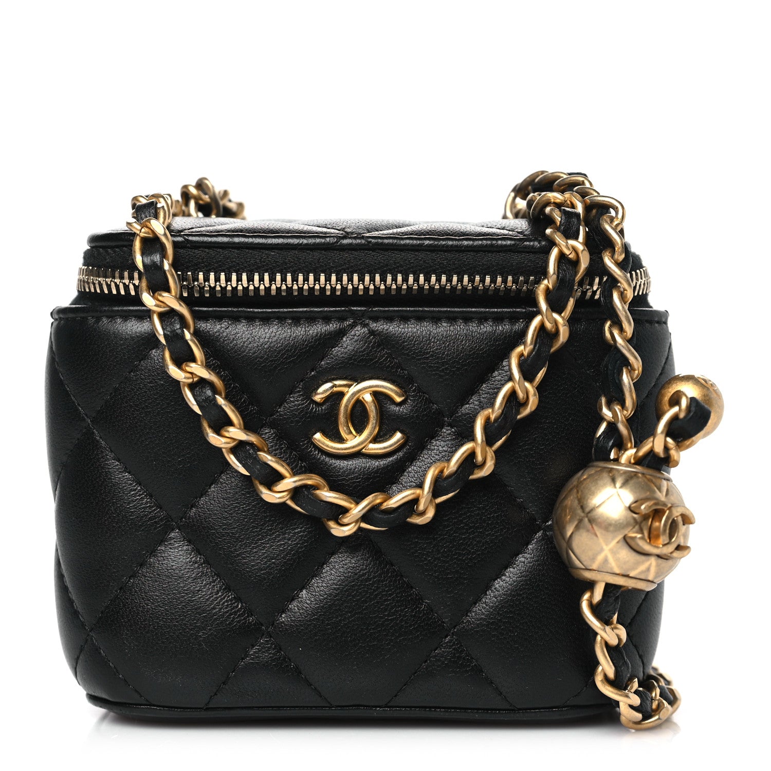 Chanel Lambskin Quilted Mini Pearl Crush Vanity Case With Chain Black 1 of 11