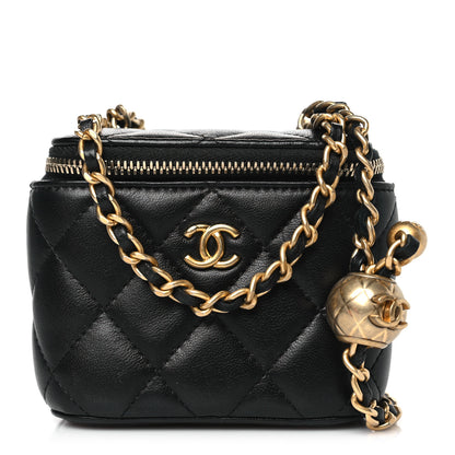 Chanel Lambskin Quilted Mini Pearl Crush Vanity Case With Chain Black 1 of 11