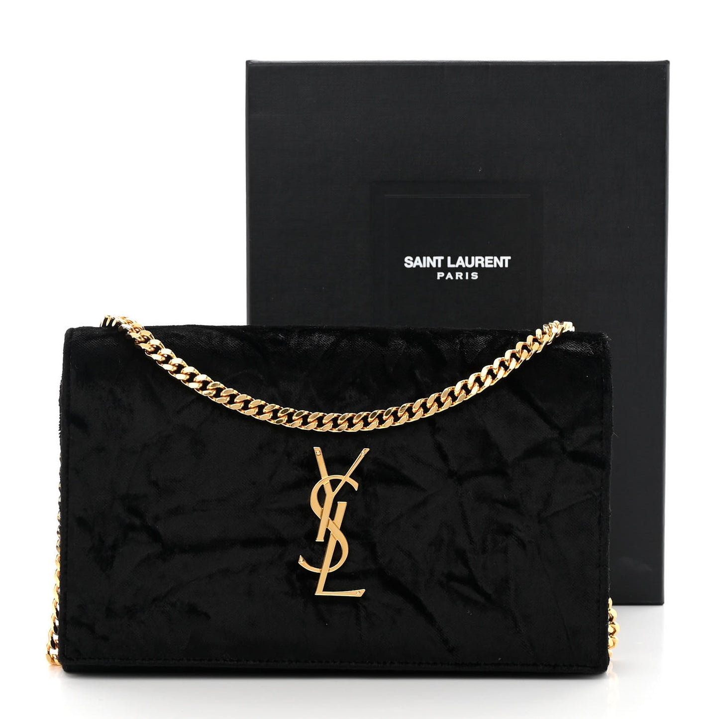 Textured Velour Monogram Chain Wallet Black