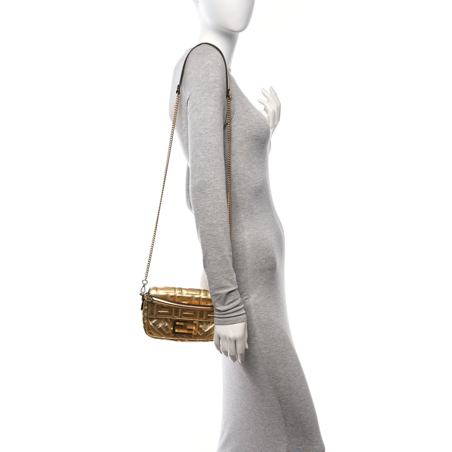 Fendi Vitello Catalan Mirror FF 1974 Embossed Mini Baguette Gold 2 of 14