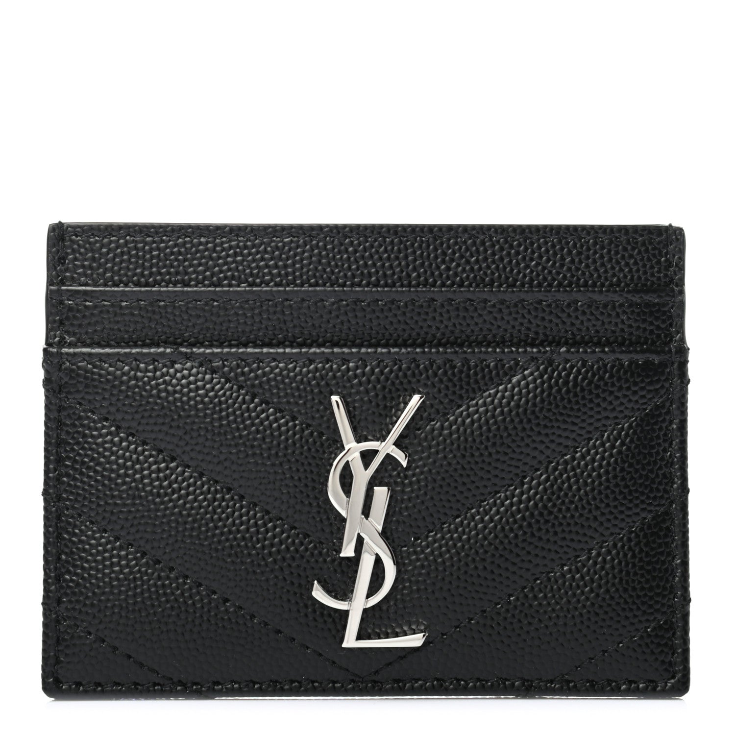 Saint Laurent Grain De Poudre Matelasse Chevron Monogram Credit Card Case Black 1 of 7