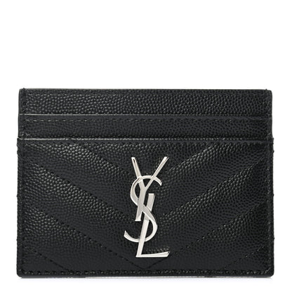 Saint Laurent Grain De Poudre Matelasse Chevron Monogram Credit Card Case Black 1 of 7