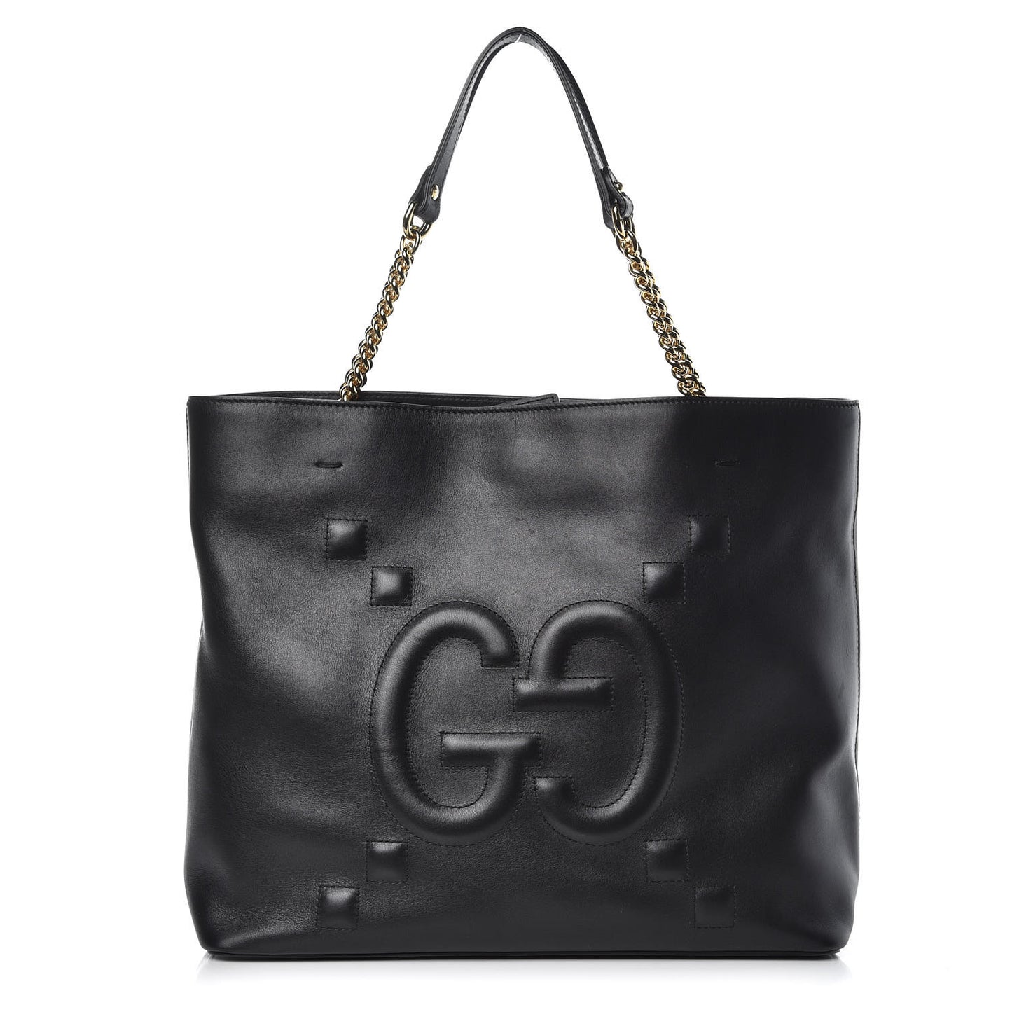 Apollo Calfskin GG Dadini Embroidered Chain Shoulder Tote Black