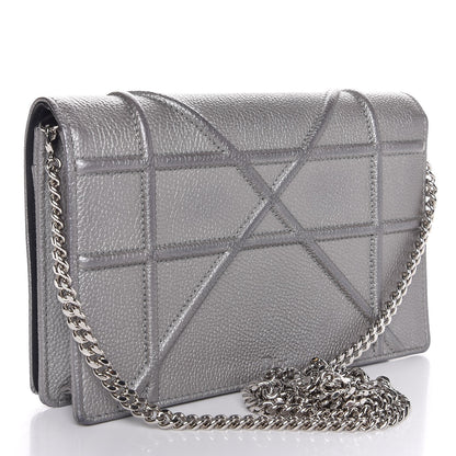 Christian Dior Metallic Grained Calfskin Diorama Wallet on Chain Pouch Silver 3 of 7