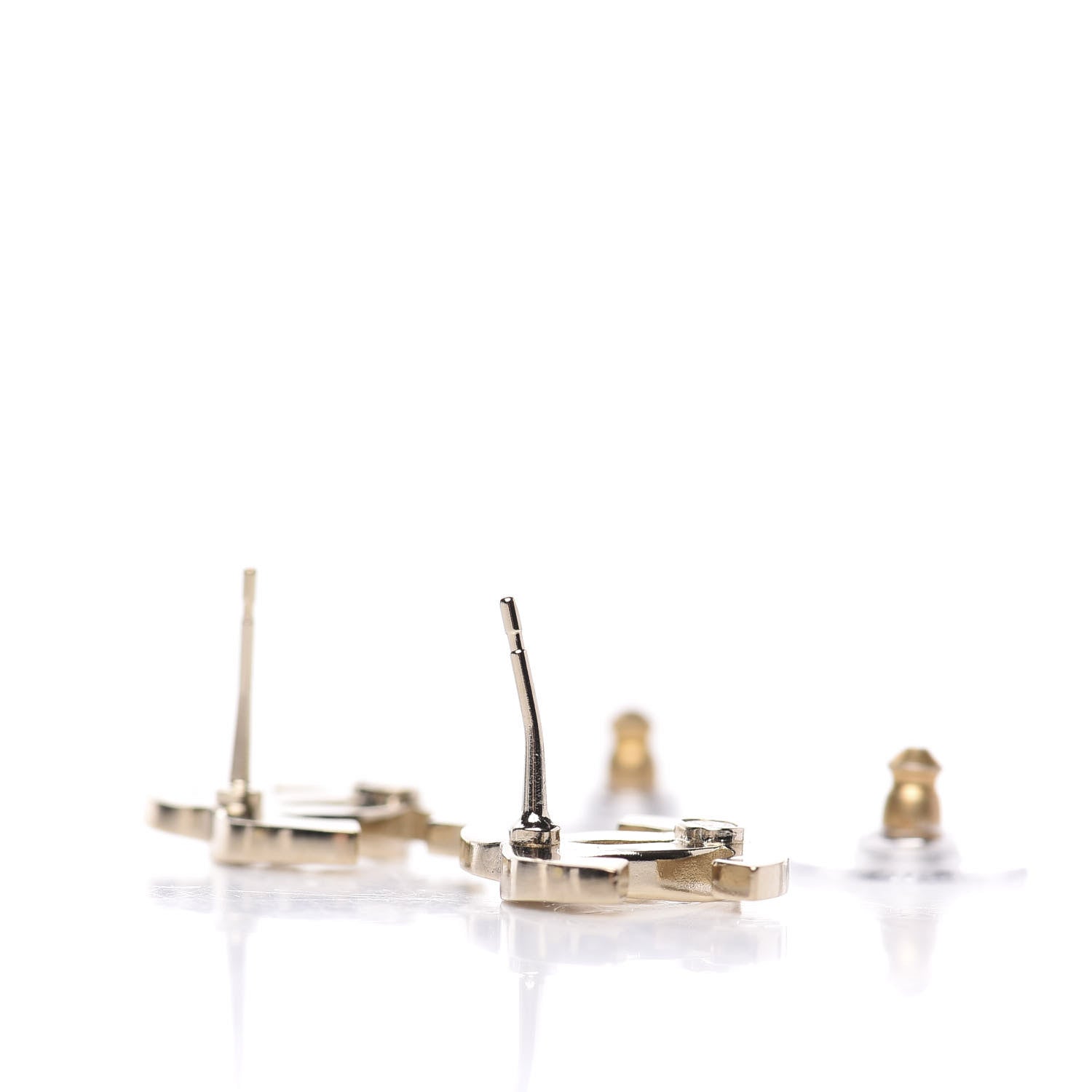 Chanel Crystal Metal CC Paris Button Stud Earrings Gold 5 of 6