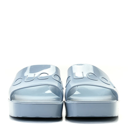 Gucci Rubber Gucci Logo Womens Platform 20/60mm Slide Sandals 38 Porcelain Light Blue 3 of 11